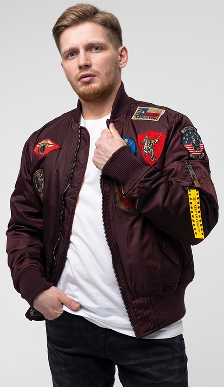 Бомбер Top Gun Bomber Jacket MA-1 With patches Maroon TGJ1540P